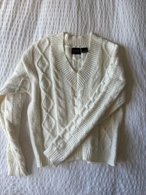 Press Ivory Cable-Knit V-Neck Sweater